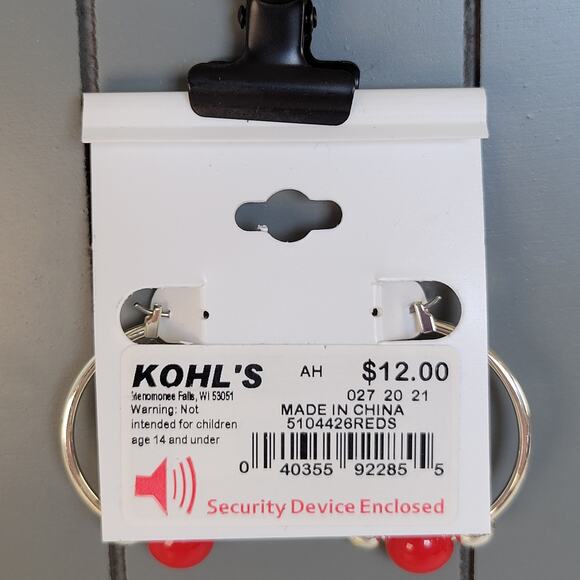 Croft & Barrow Hoop Earrings Red Beads Silver Tone Pierced, Free Gift Bag 1.5 in - Picture 2 of 7